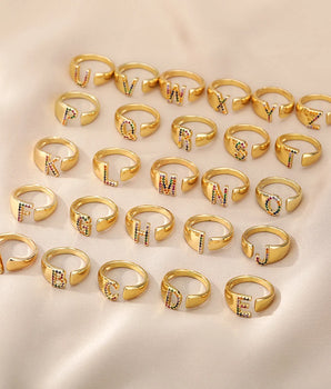 Rainbow Letter Innitial Rings / 18K Gold Plated - Nina Kane Jewellery