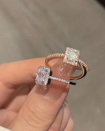 Miranda Gold Square Diamond Ring / Stainless Steel