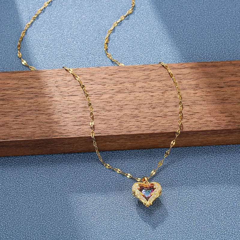 Trinity Ocean Heart Necklaces / Stainless Steel - Nina Kane Jewellery
