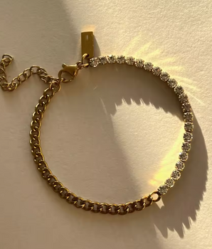 Xena Spliced Cuban & Zircon Bracelet / 18K Gold Plated - Nina Kane Jewellery