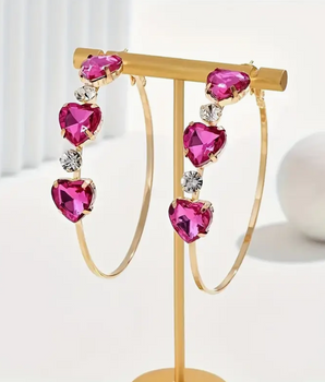 Trudy Pink Heart Hoops / Stainless Steel - Nina Kane Jewellery