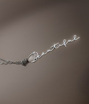 Mirabel "Beautiful" Engraved Pendant / Stainless Steel - Nina Kane Jewellery