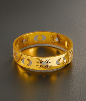 Sun & Moon Gold Band Rings / Stainless Steel - Nina Kane Jewellery