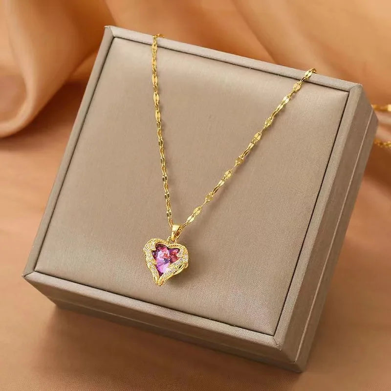 Trinity Ocean Heart Necklaces / Stainless Steel - Nina Kane Jewellery