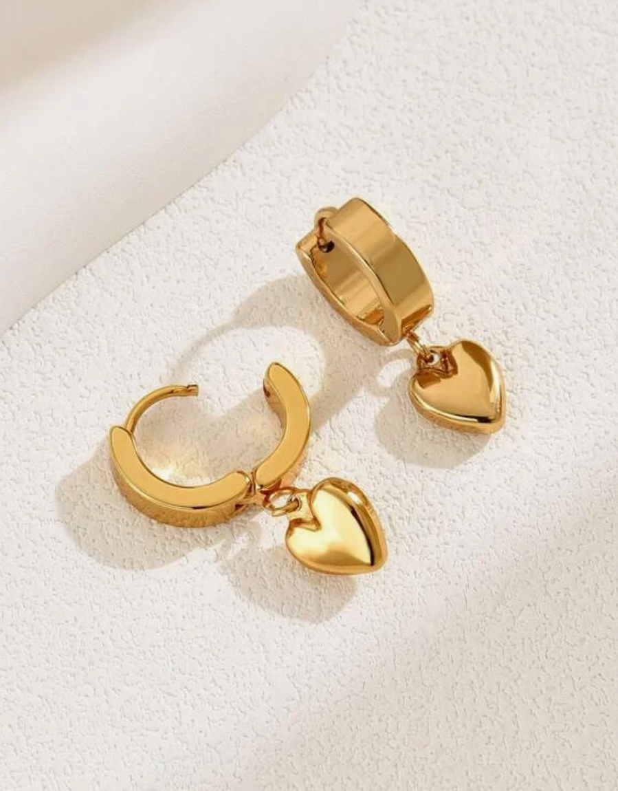 Rhea Heart Huggie Earrings / Stainless Steel - Nina Kane Jewellery