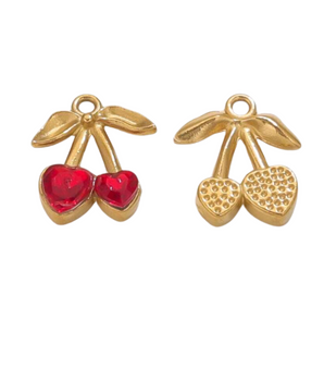 The Crystal Heart Cherry Charms / 18K Gold Plated