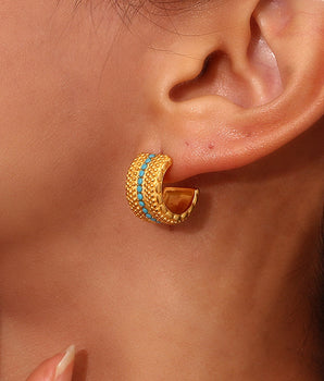 Athens Chunky Beaded Hoop Earrings / 18K Gold Plated