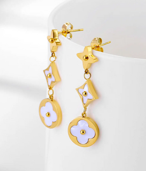 Luxury Clover & Diamond Earrings / 18K Gold Plated - Nina Kane Jewellery