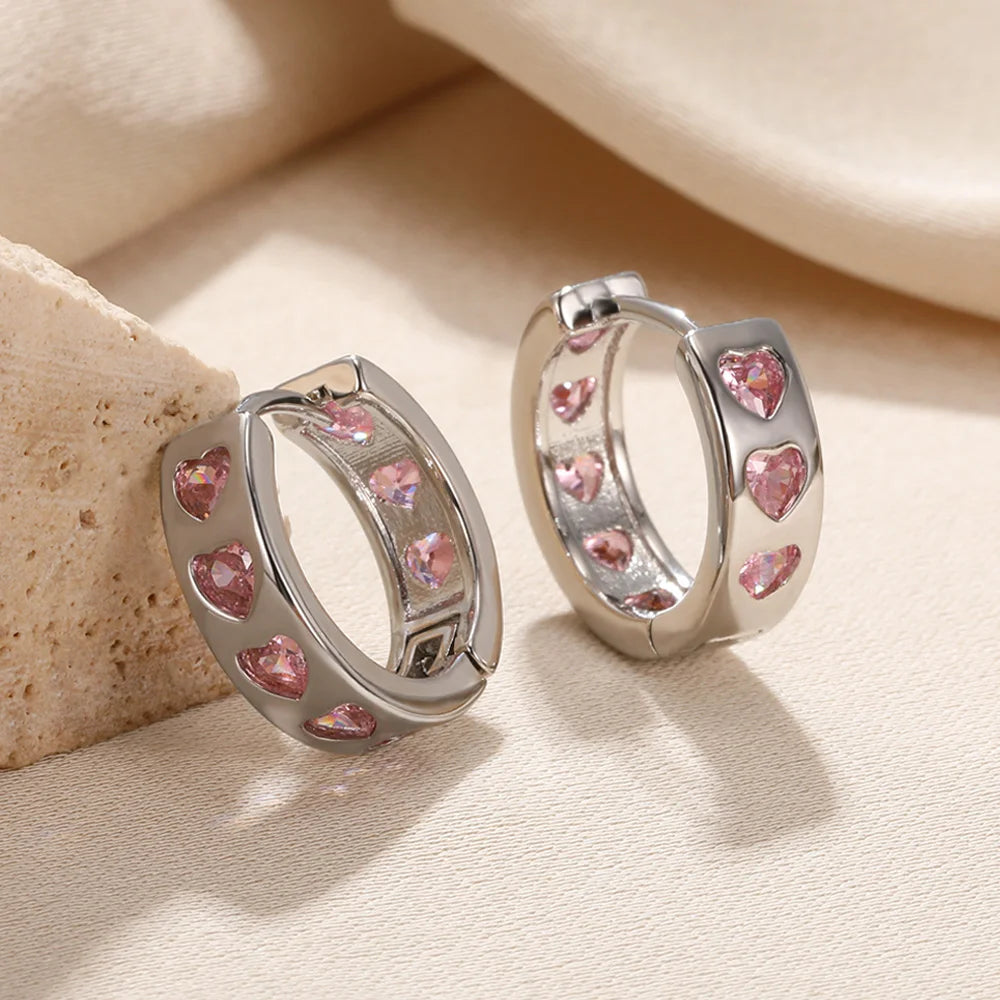 Miya Zircon Pink Hearts Earrings / Stainless Steel - Nina Kane Jewellery