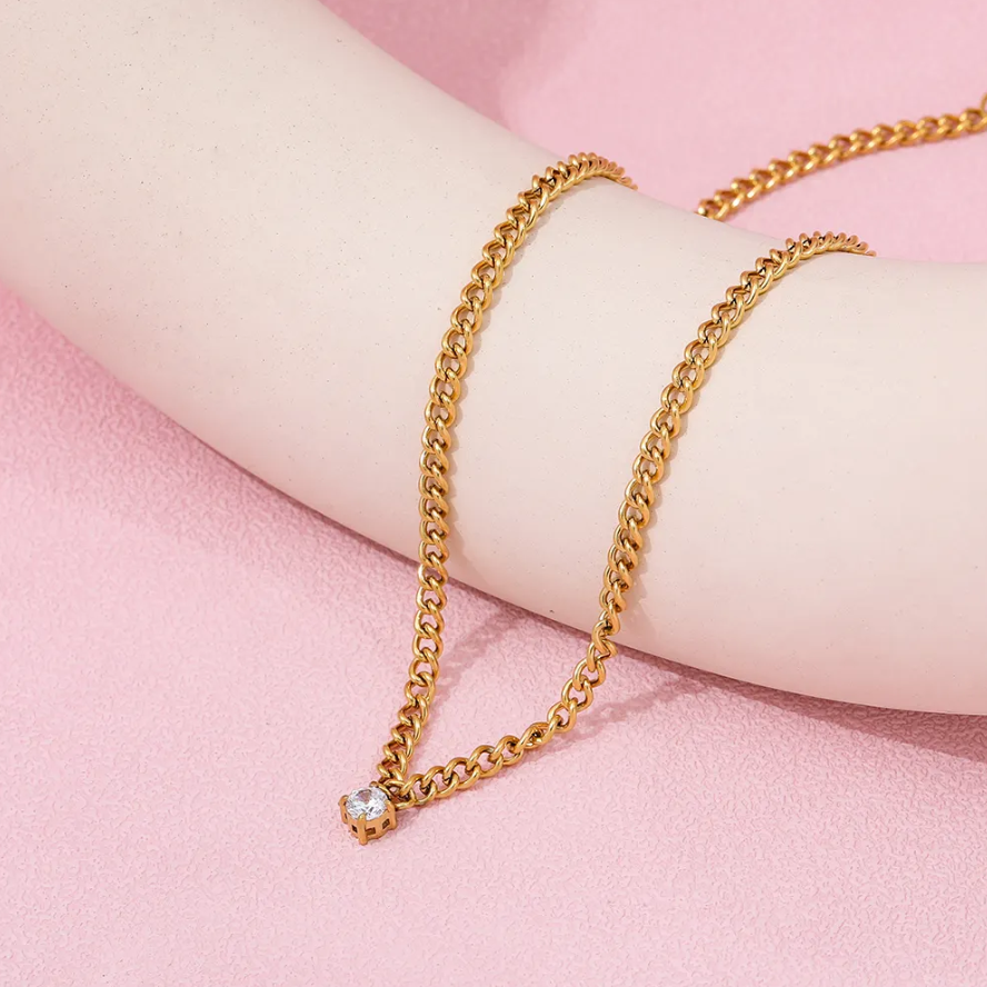 Larkin Curb Chain Zirconia Necklace / Stainless Steel - Nina Kane Jewellery