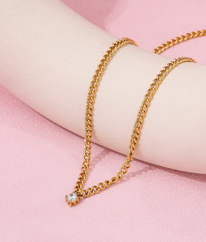 Larkin Curb Chain Zirconia Necklace / Stainless Steel - Nina Kane Jewellery