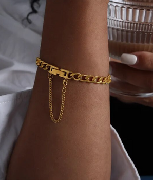 Ariana Chained Cuban Link Bracelet / 18K Gold Plated - Nina Kane Jewellery