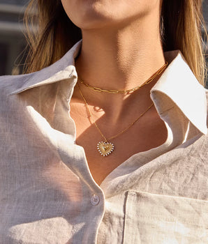 Katherine Diamond Heart Necklace / 18K Gold Plated - Nina Kane Jewellery