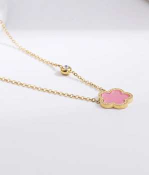 Roweena Pink Clover Necklace / Stainless Steel - Nina Kane Jewellery
