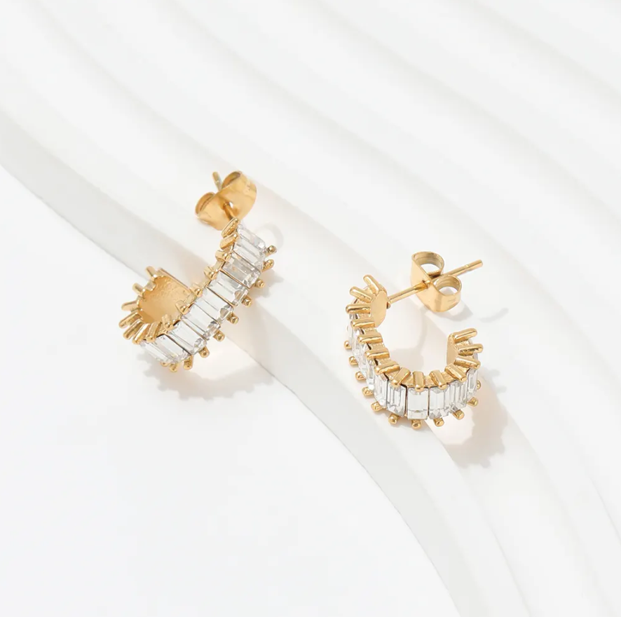 Fern Zirconia Pave Hoop Earrings / 18K Gold Plated - Nina Kane Jewellery