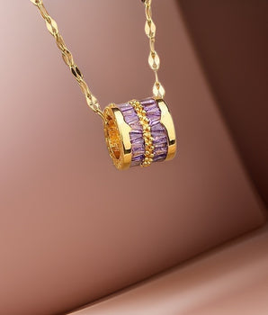 Purple Elisabeth Totem Barrel Stripe Necklace / Stainless Steel - Nina Kane Jewellery