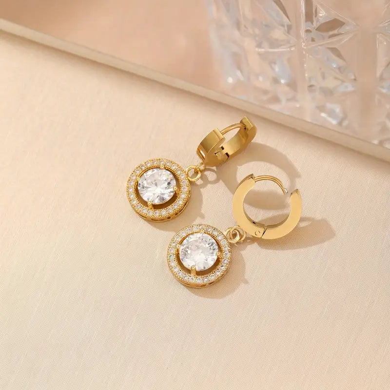 Laura Round Diamond Huggie Earrings / Stainless Steel - Nina Kane Jewellery