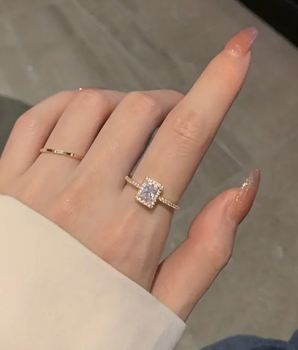 Miranda Gold Square Diamond Ring / Stainless Steel