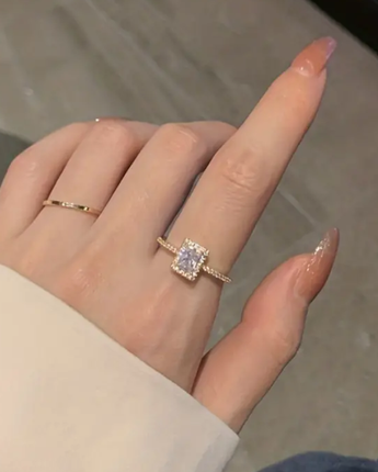 Miranda Gold Square Diamond Ring / Stainless Steel