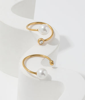 Medina Pearl & Diamond Adjustable Ring / 18K Gold Plated