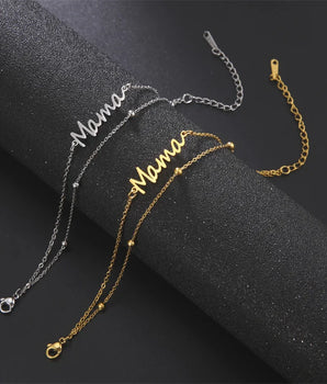 MAMA Double Chain Bracelet / Stainless Steel - Nina Kane Jewellery