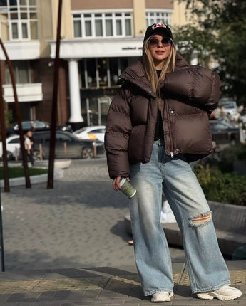 Leila Brown Puffer Jacket - Nina Kane Jewellery