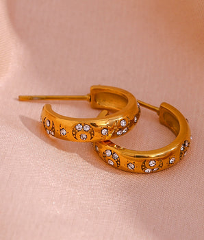Alameda Diamond Moon & Sun Earrings / 18K Gold Plated