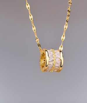 White Elisabeth Totem Barrel Stripe Necklace / Stainless Steel - Nina Kane Jewellery