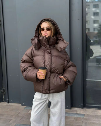 Leila Brown Puffer Jacket - Nina Kane Jewellery