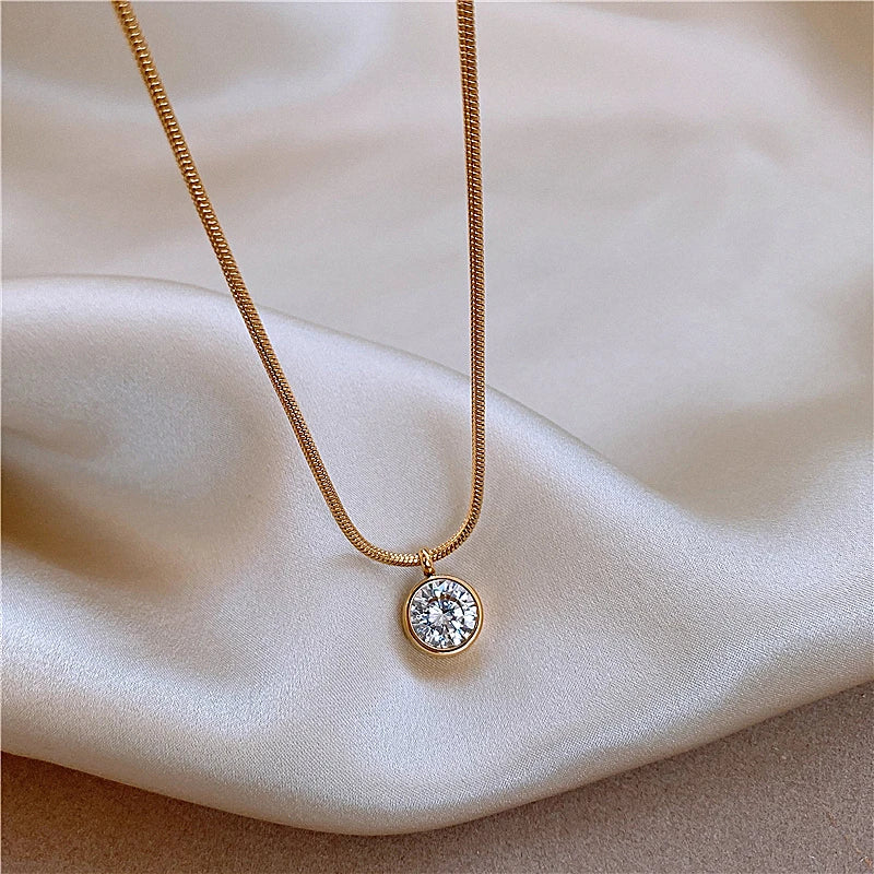 Naya Round Diamond Pendant / Stainless Steel - Nina Kane Jewellery