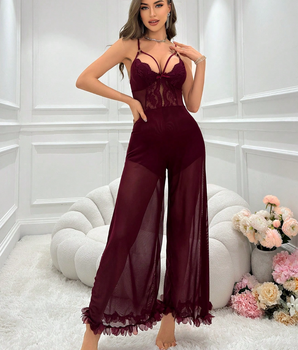 Lace & Mesh Wide-Leg Jumpsuit