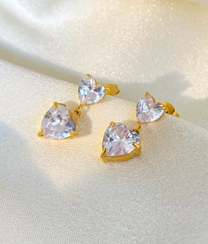 Casiope Zircon Heart Earrings / 18K Gold Plated - Nina Kane Jewellery