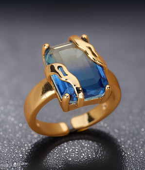 Kleo Blue Zircon Oversize Ring / Stainless Steel - Nina Kane Jewellery