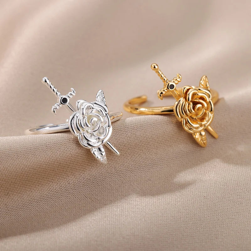 Kimmy Tudor Rose Rings / Stainless Steel - Nina Kane Jewellery