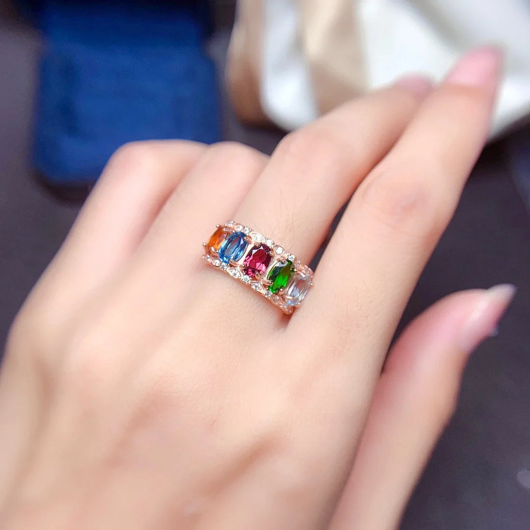Clair Rose Gold Multicolour Ring / 925 Sterling Silver - Nina Kane Jewellery
