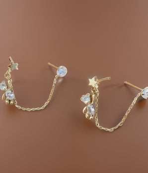 Flynn Teddy Bear Chain Earrings / Stainless Steel - Nina Kane Jewellery