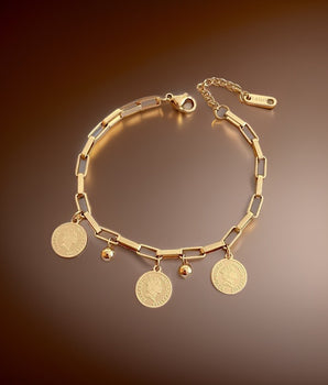 Gia Coin Charm Bracelet / 18K Gold Plated - Nina Kane Jewellery