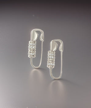 Silver Cassandra Safety Pin Earrings / Gold Plated Brass - Nina Kane Jewellery