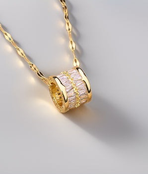 White Elisabeth Totem Barrel Stripe Necklace / Stainless Steel - Nina Kane Jewellery