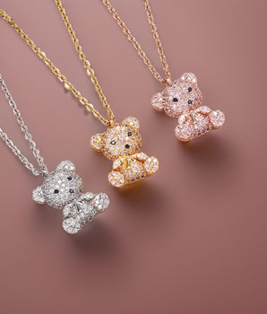 Venice Diamond Teddy Bear Pendants / Stainless Steel - Nina Kane Jewellery
