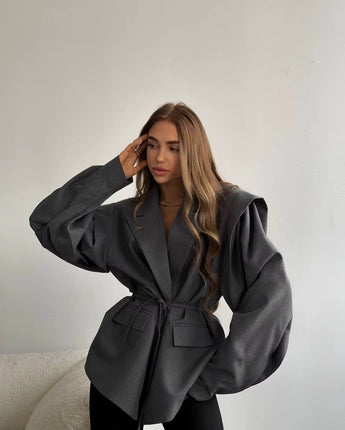 Caroline Oversized Belted Blazer - Nina Kane Jewellery