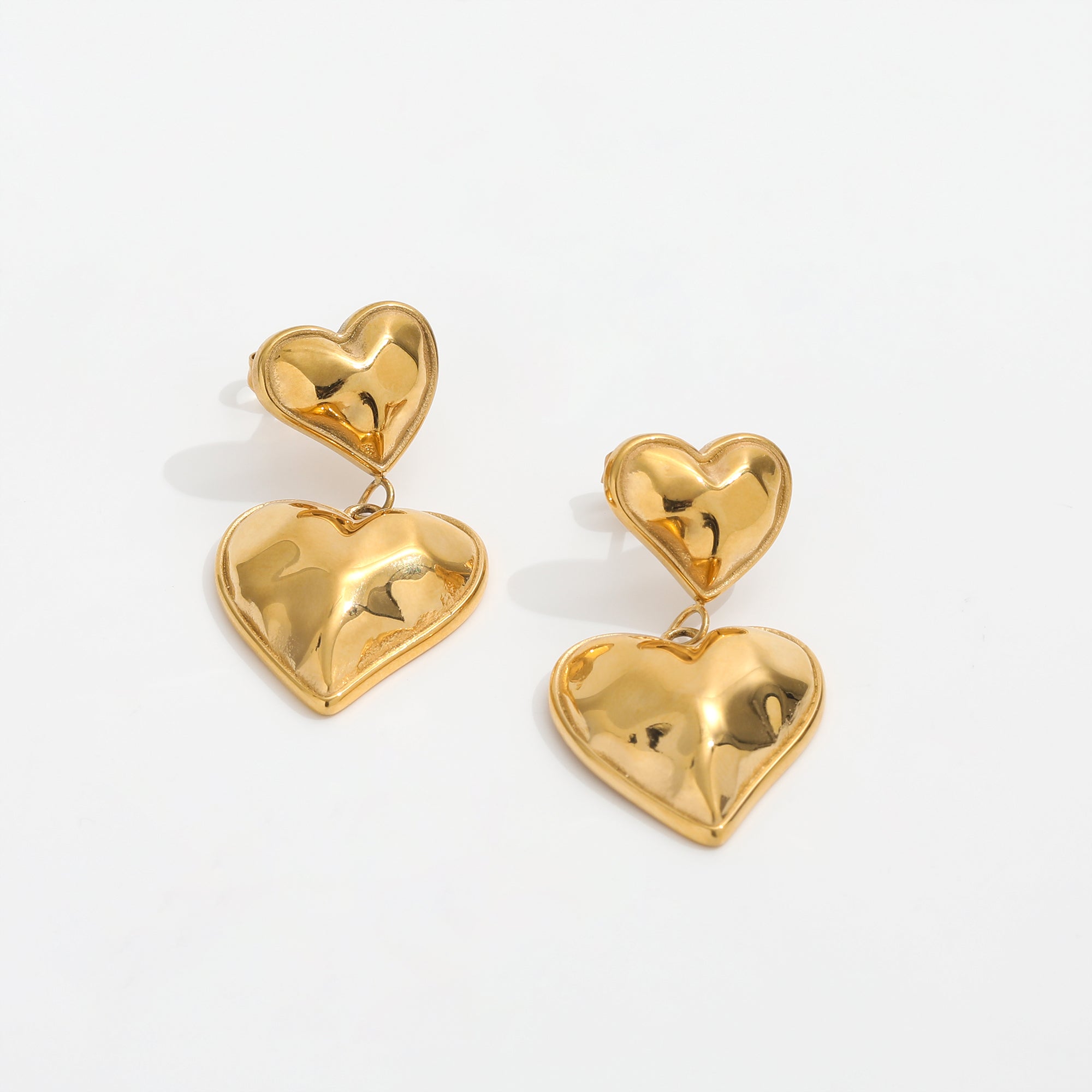 Double Heart Statement Earrings / 18K Gold Plated