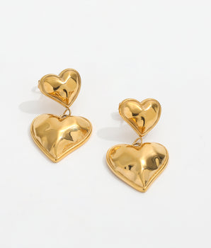Double Heart Statement Earrings / 18K Gold Plated