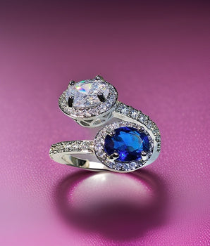 Duchess Topaz & Diamond Duo Ring / 925 Sterling Silver - Nina Kane Jewellery