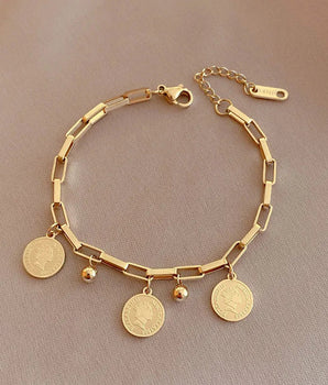 Gia Coin Charm Bracelet / 18K Gold Plated - Nina Kane Jewellery