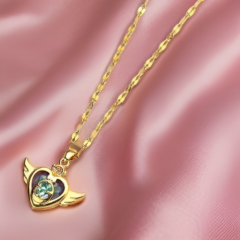 Winged Heart Necklace / 18K Gold Plated - Nina Kane Jewellery