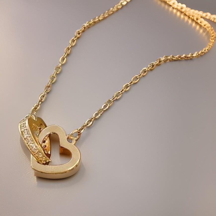 Aurelia Double Hearts Necklace /  Stainless Steel - Nina Kane Jewellery