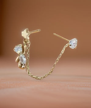 Flynn Teddy Bear Chain Earrings / Stainless Steel - Nina Kane Jewellery
