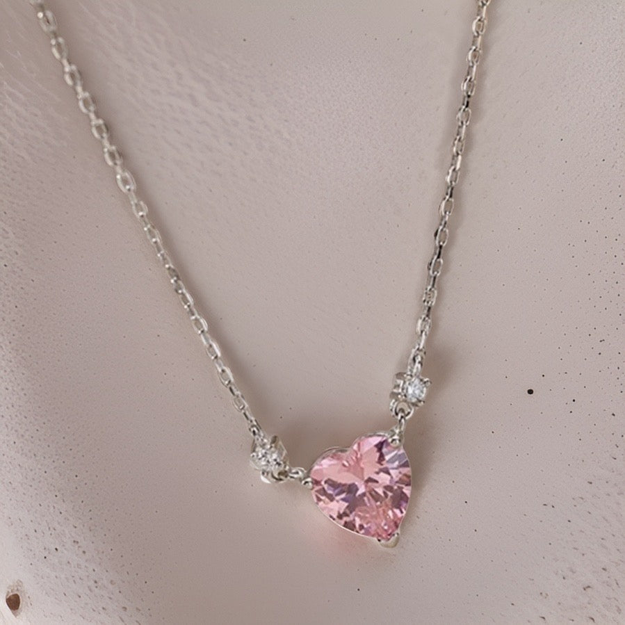 Belle Pink Heart Necklace / Stainless Steel - Nina Kane Jewellery