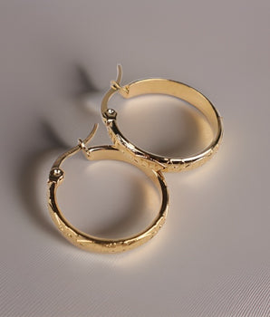 Tiegan Hammered Gold Hoops / Stainless Steel - Nina Kane Jewellery